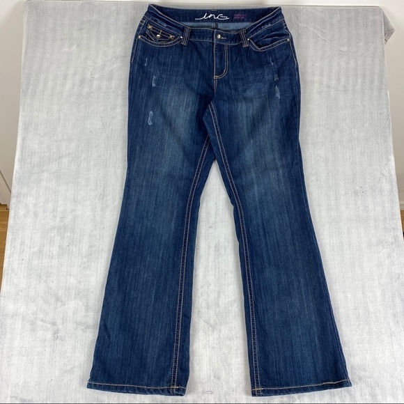 INC International Concepts Curvy Fit Boot Cut Jeans Sz 12 Striated Blue Mid Rise - Picture 6 of 11